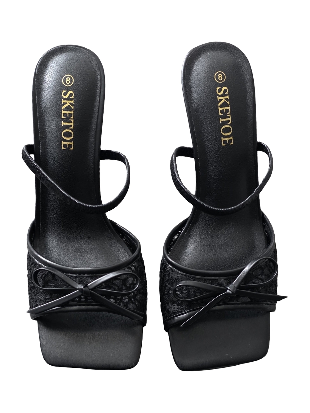 Black Lace Bow Slingback Heels, 2inch - Picture 3 of 6